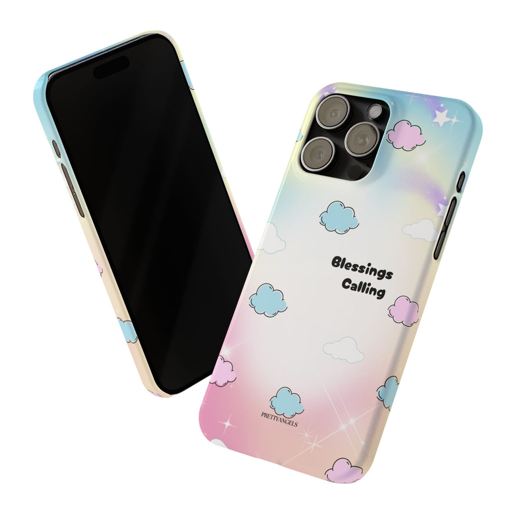 ‘Blessings Calling' Phone Case – Slim Lightweight Ombré Cover with Magical Pastel Clouds for Girly Girls & Faith-Filled Baddies - Cute Cloud Aesthetic, Phone Accessories, Gift for Friends, Pastel Theme Vibes, Cozy Magical Vibes