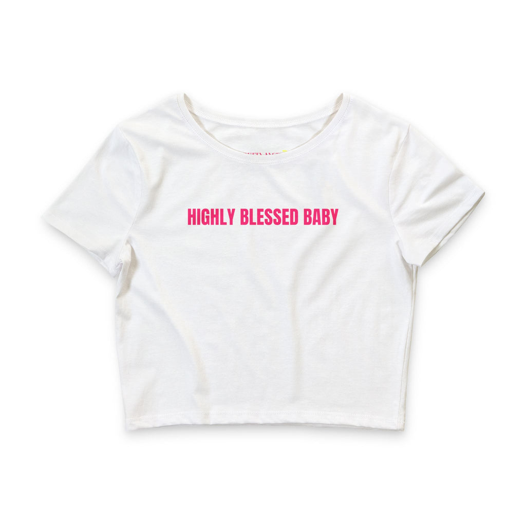 Highly Blessed Baby Crop Tee — Women’s Faith-Inspired White Crop Top