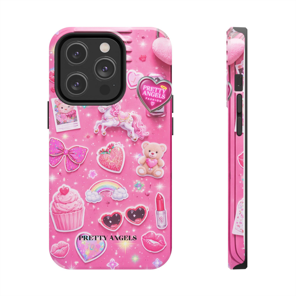 Girly Pink Locker Nostalgia with Hearts & Teddy Bear Tough Phone Case