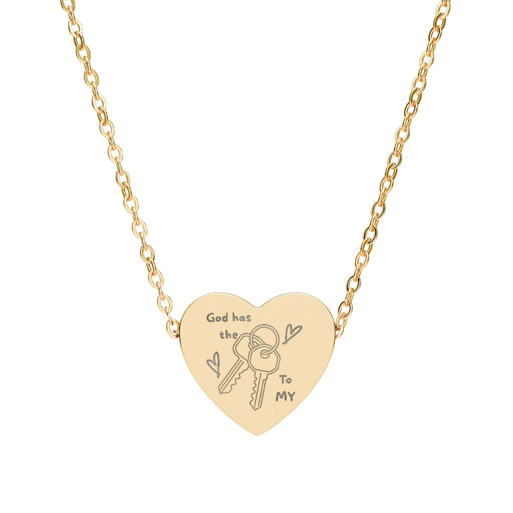 “God Has the Keys to My Heart Necklace” – Engraved Heart Pendant with Keys | Cute Faith Aesthetic Jewelry for Girls | Rose Gold & Silver Minimal Necklace