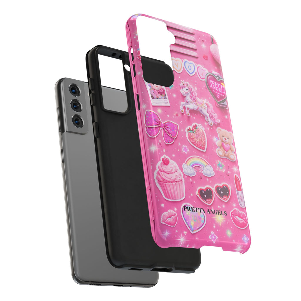 Girly Pink Locker Nostalgia with Hearts & Teddy Bear Tough Phone Case