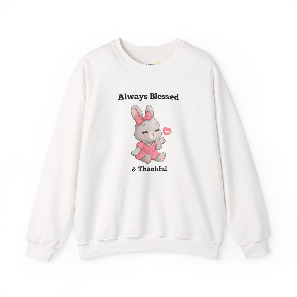 Always Blessed & Thankful™ Bunny Kiss Sweatshirt – Ethically Made Cozy Unisex Sweater for Pretty Girls (White, Sand, Light Pink, Heather Gray)
