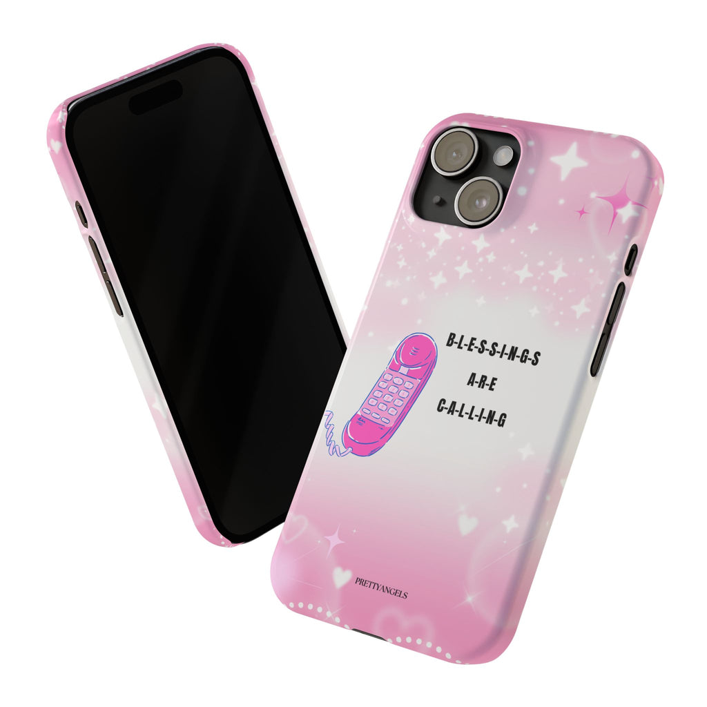 “Blessings Are Calling Ombré Pink & White Phone Case - Slim, Lightweight & Sparkle Shapes for Girly Fairy Aesthetics”