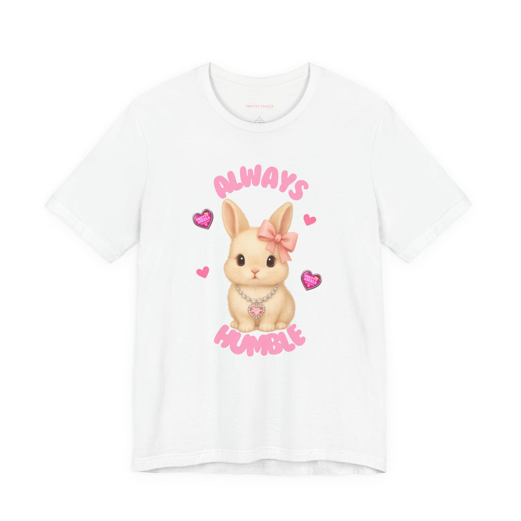 Always Humble Bunny T-Shirt – Cute Aesthetic Pink Bow Bunny Tee for Pretty Girls | 100% Airlume Cotton | Soft Lightweight Girly Shirt | Cute Pink Aesthetic Outfit