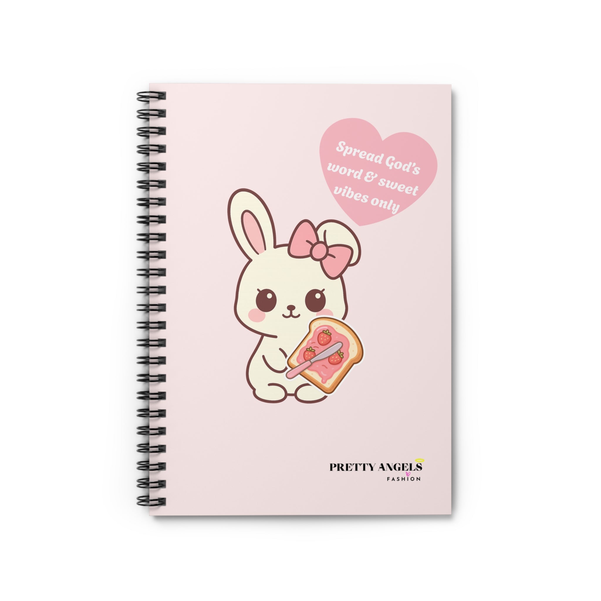 Spread God’s Word & Sweet Vibes Only - Kawaii Bunny Spiral Notebook | Cute Pink Journal with Strawberry Toast