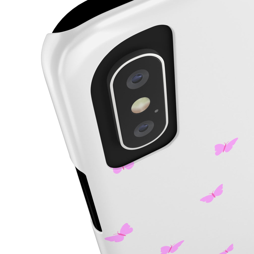 “Psalm 46:5 Phone Case - Minimalist Slim White Aesthetic Cover with Light Pink/Lavender Butterfly Pattern for Soft Faith-Filled Girls”