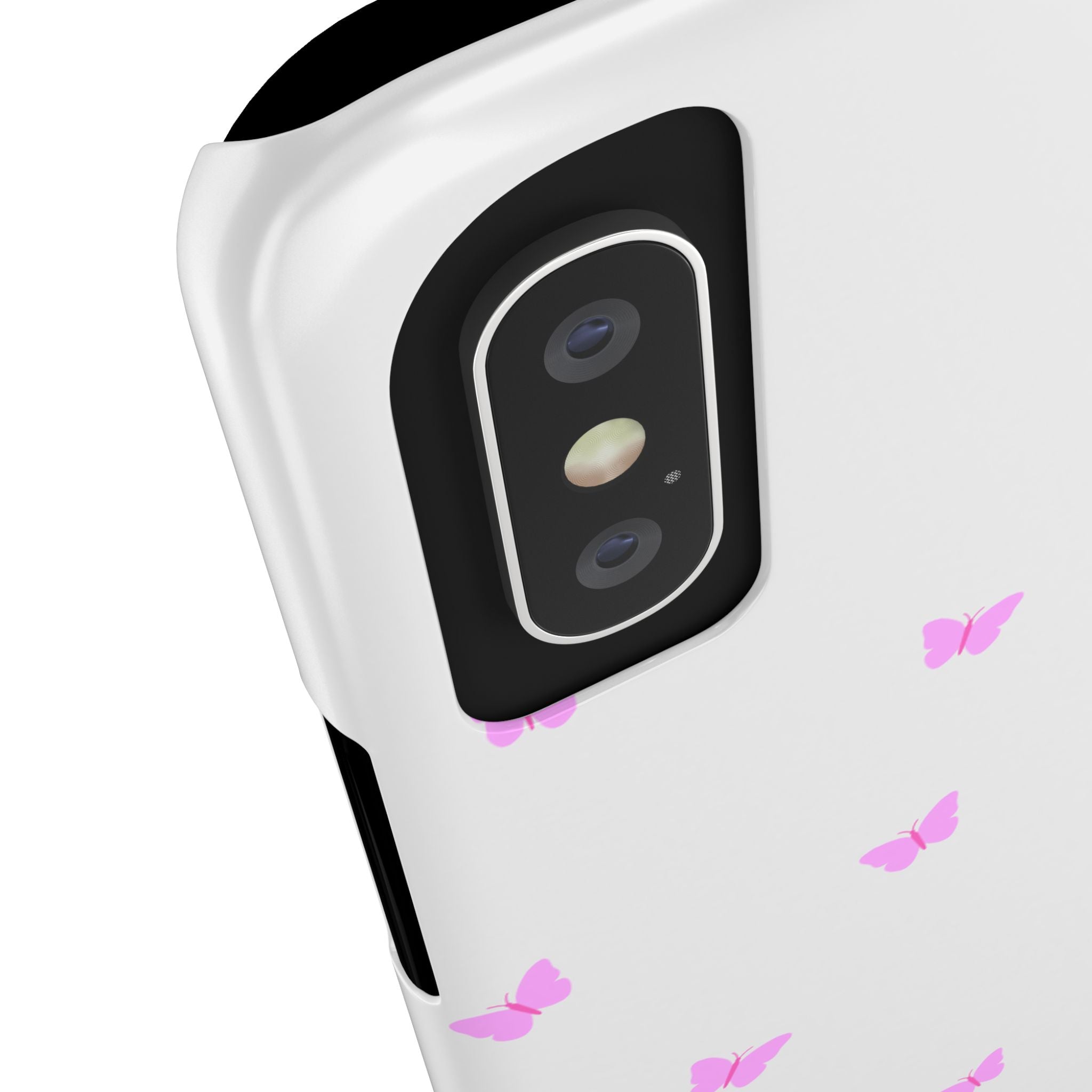 “Psalm 46:5 Phone Case - Minimalist Slim White Aesthetic Cover with Light Pink/Lavender Butterfly Pattern for Soft Faith-Filled Girls”