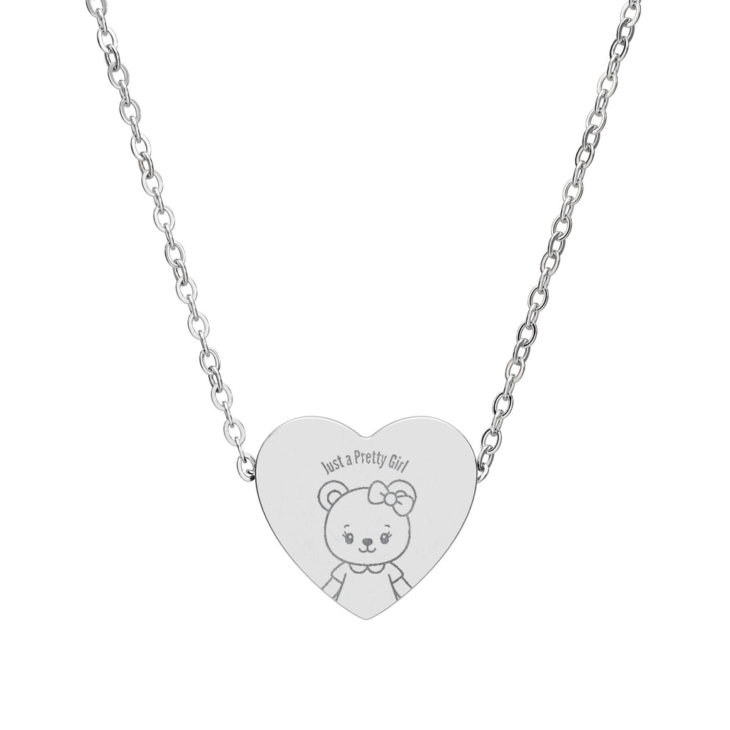 Heart Necklace — Engraved Teddy Bear "I’m Just a Pretty Girl"