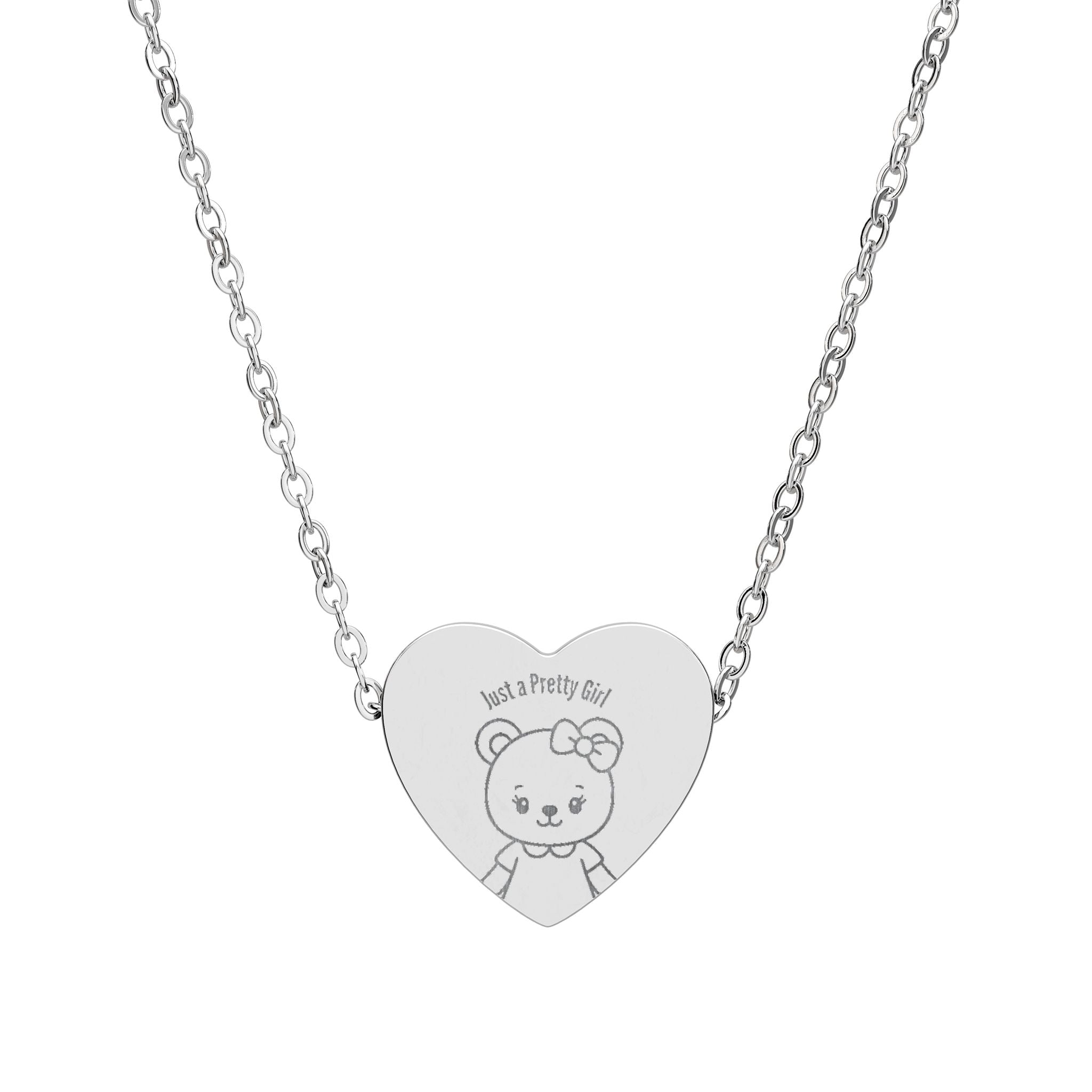 Heart Necklace — Engraved Teddy Bear "I’m Just a Pretty Girl"