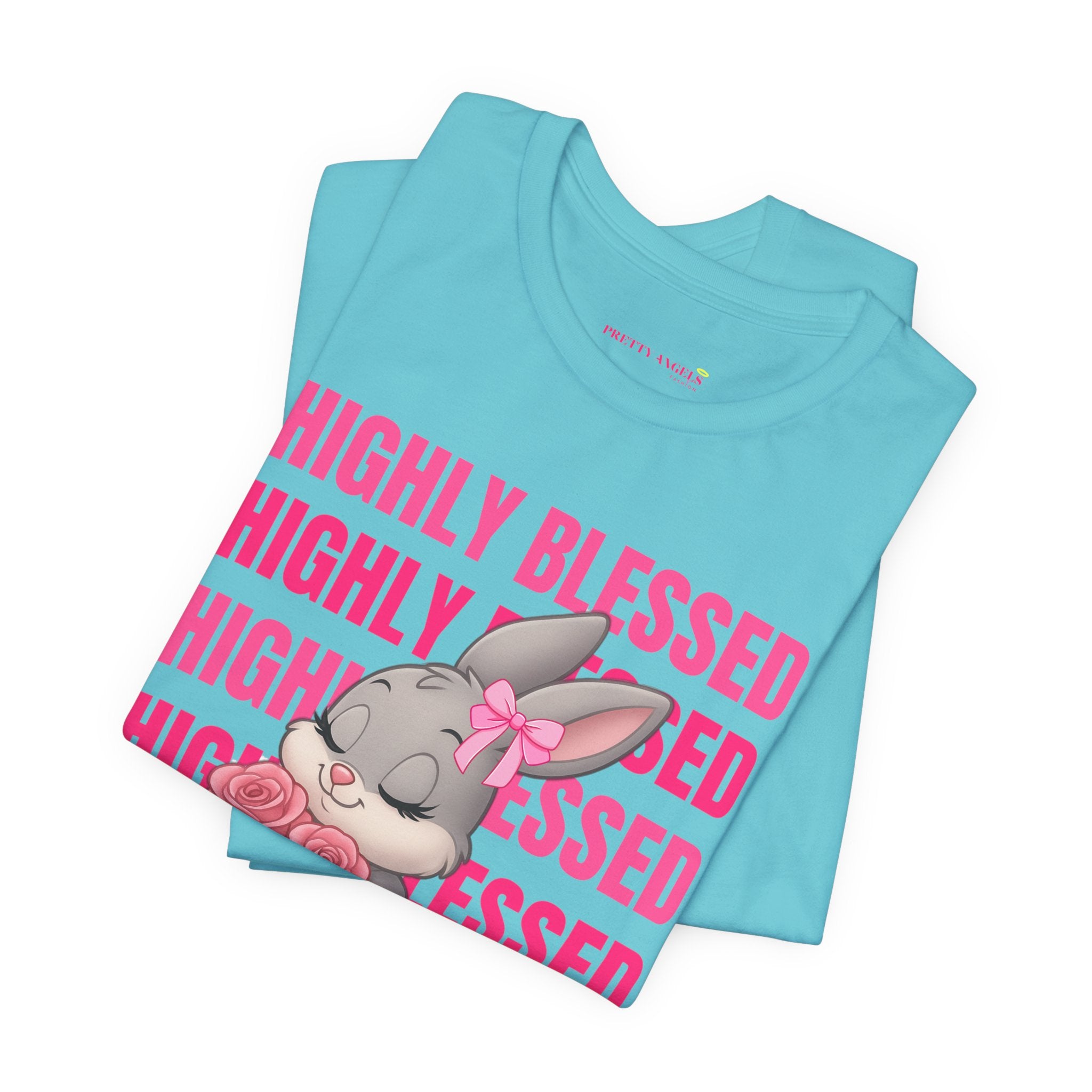 Highly Blessed Bunny T-Shirt – Cute Aesthetic Bunny Tee for Girls | Pink Roses Retro Graphic Shirt | Blessed Girly Tee | Soft Cotton DTF Print