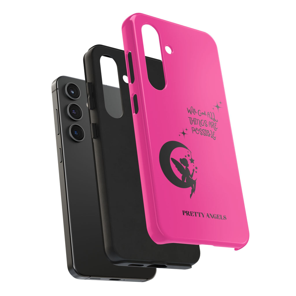 Pink 'With God All Things Are Possible' Fairy Moon Tough Phone Case