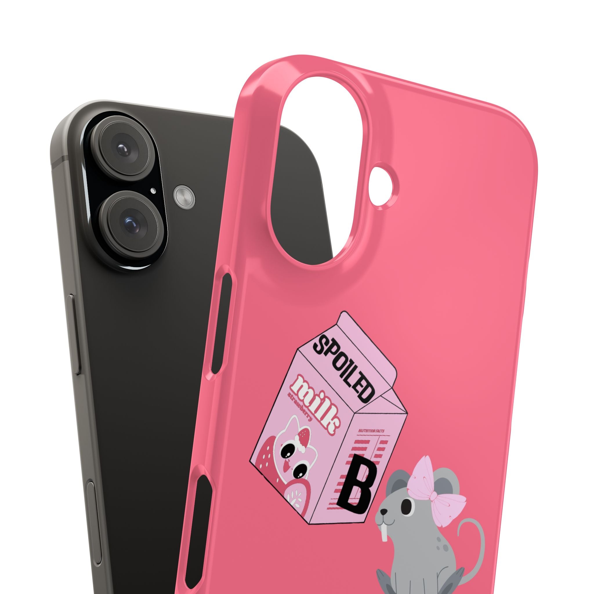 “Spoiled Brat Peachy Phone Case - Slim Cute Baby Rat & Pink Milk Carton Protective Cover for Girly Princesses” - Teenage Girl Accessories, Trendy Phone Covers for Girls