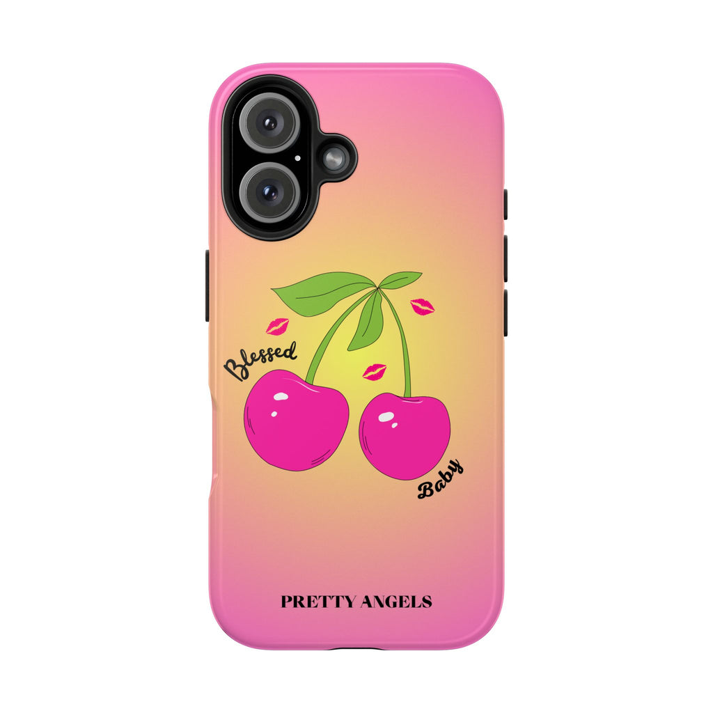 Blessed Baby Sunset Cherry Phone Case — Cute Hot Pink Cherry & Kisses