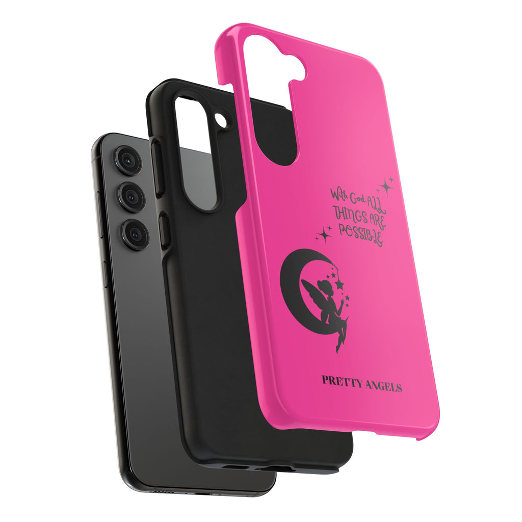Pink 'With God All Things Are Possible' Fairy Moon Tough Phone Case