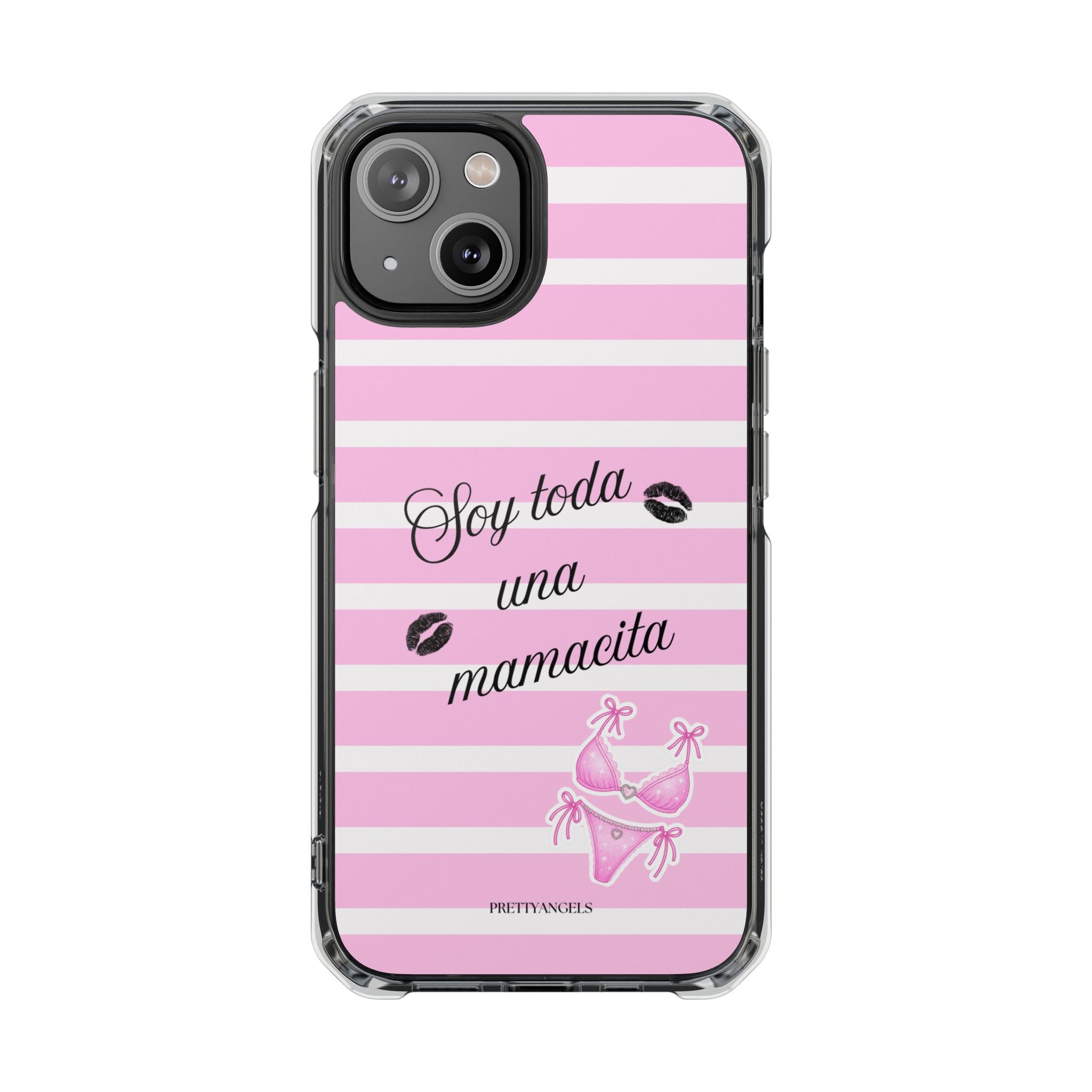 “Soy Toda Una Mamacita” MagSafe Clear Phone Case - Pink & White Striped | Latina Baddie Magnetic Impact Cover