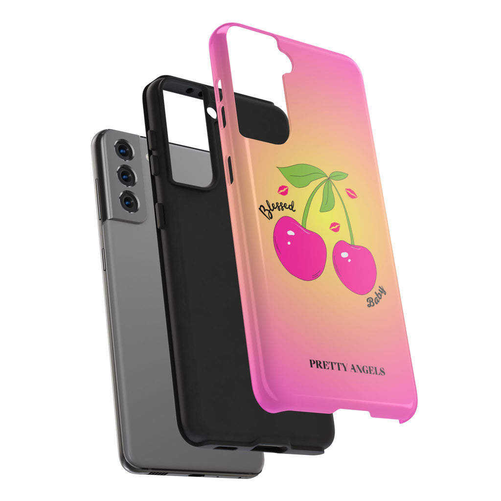 Blessed Baby Sunset Cherry Phone Case — Cute Hot Pink Cherry & Kisses