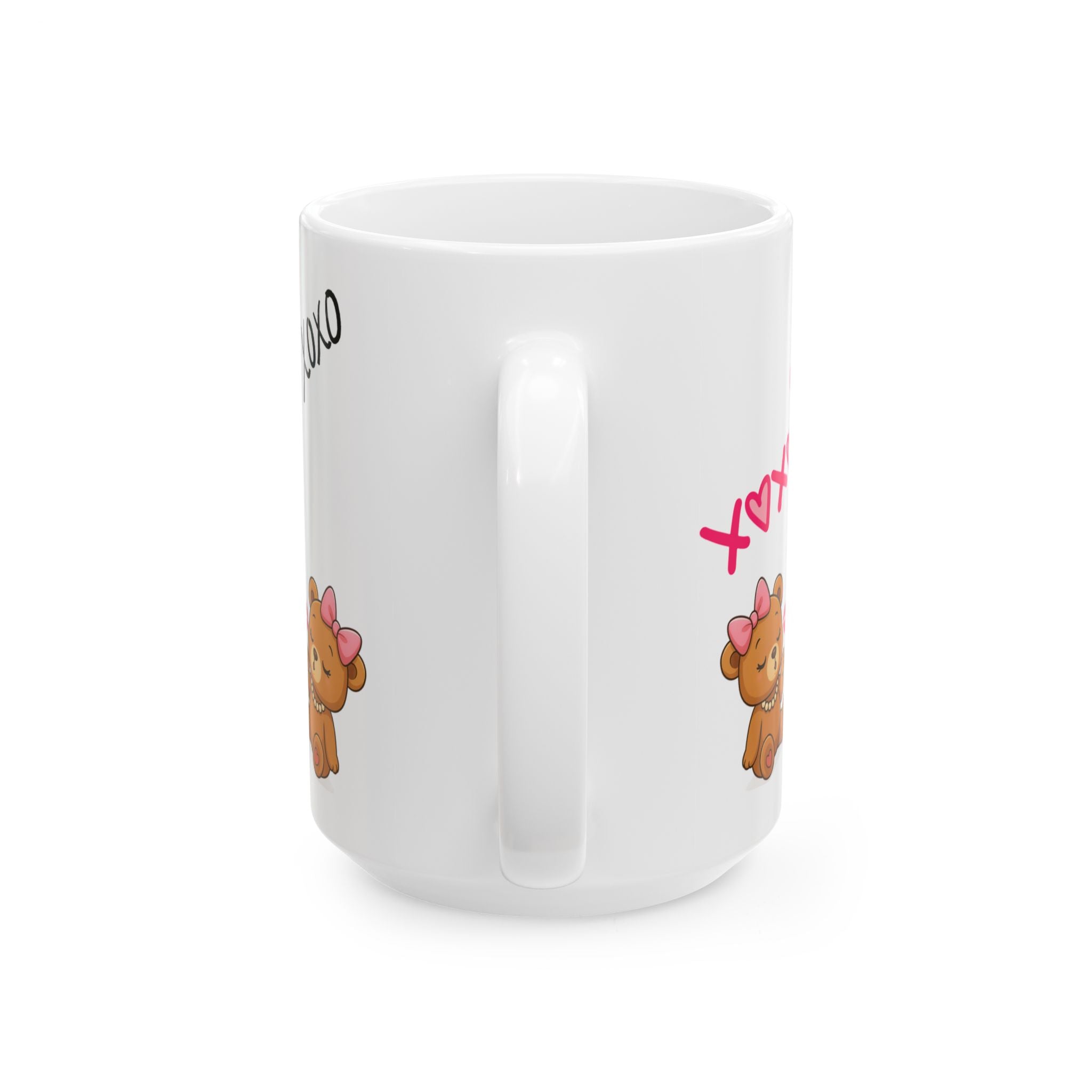 XOXO Teddy Kiss™ Pink Aesthetic Mug – Cute Brown Teddy Bear with Bow & Pearls | Girly Luxury Coffee Mug (11oz & 15oz)