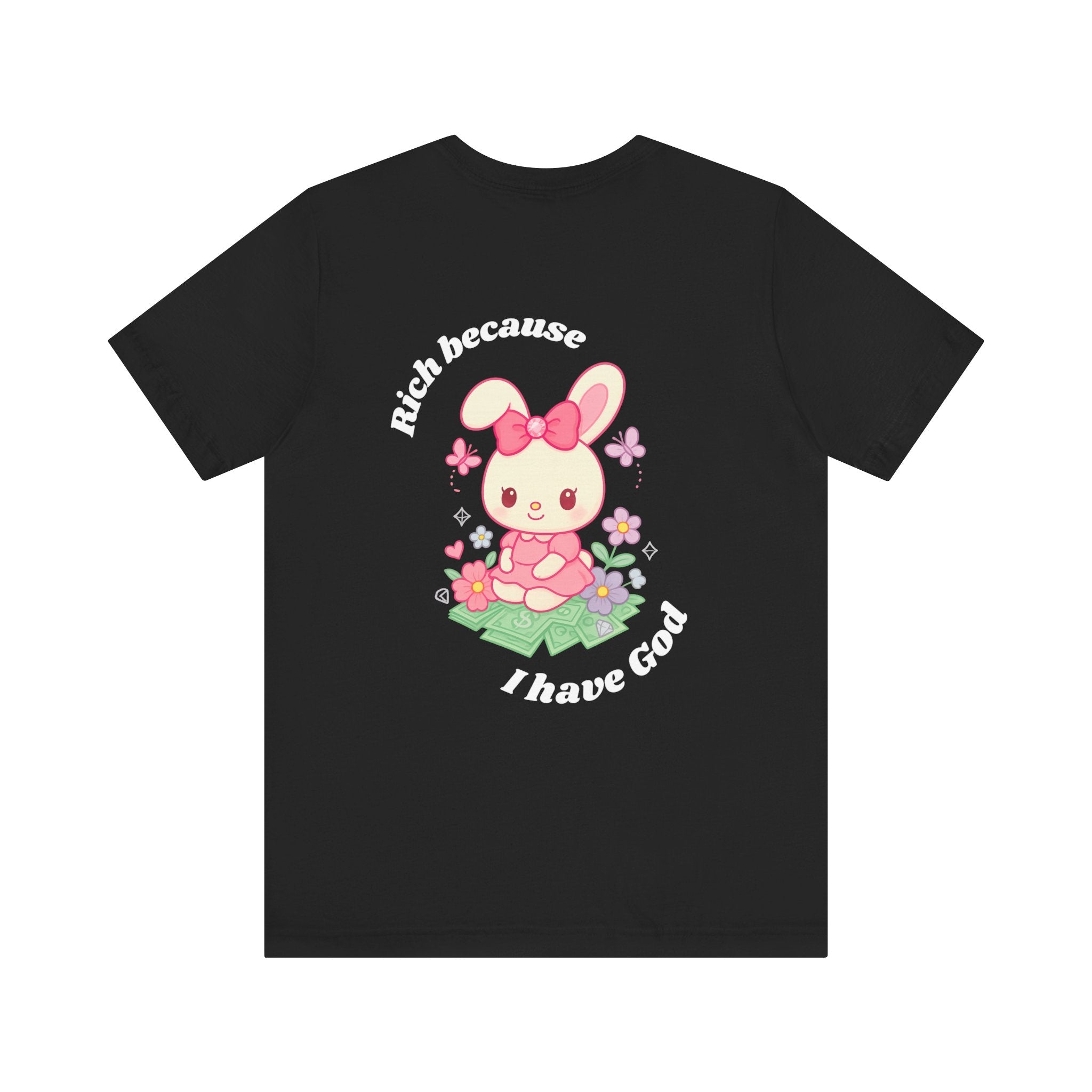 “Rich Because I Have God” Oversized (Back) Bunny Graphic Tee – Luxury Baggy T-Shirt (Black, Heather Mint, Turquoise, Pink)