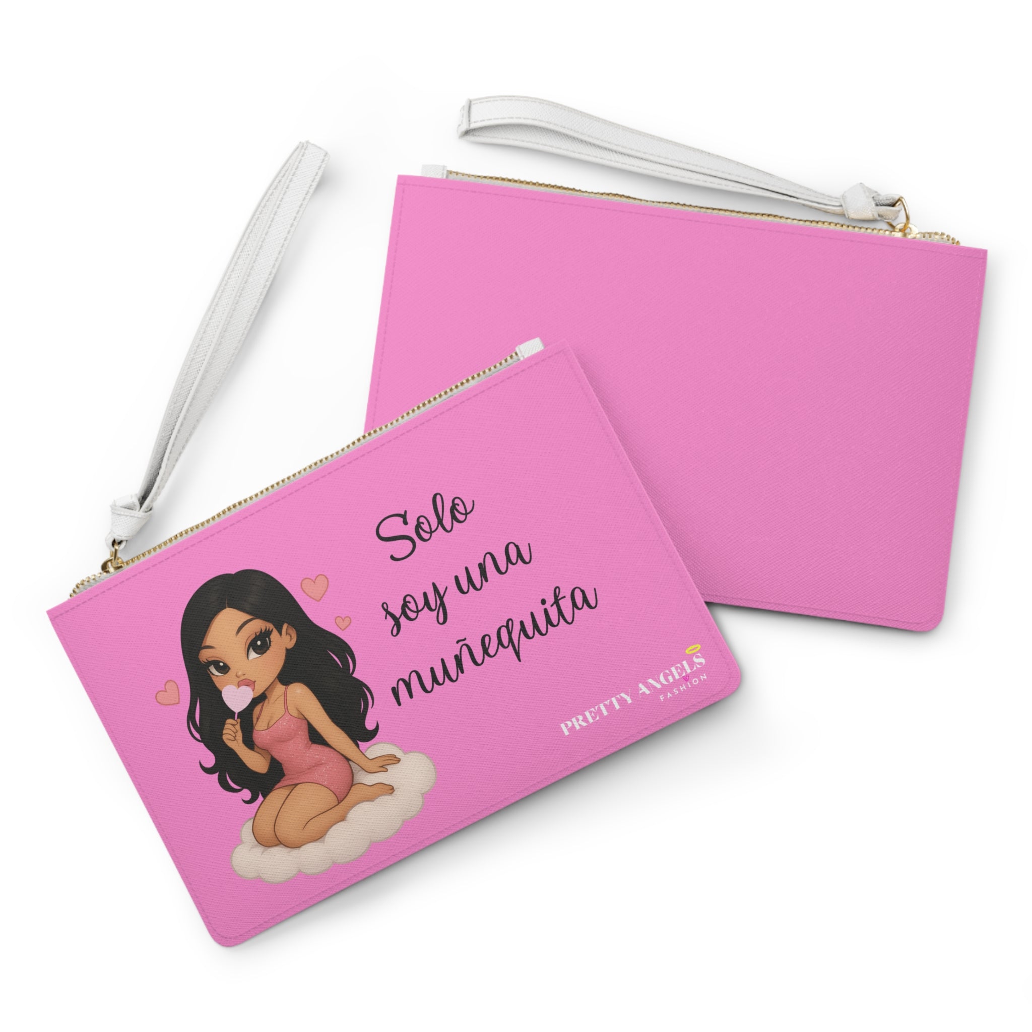 “Solo Soy Una Muñequita” Pink Makeup Clutch Bag with White Strap – Bratz Inspired Latina Baddie Handbag