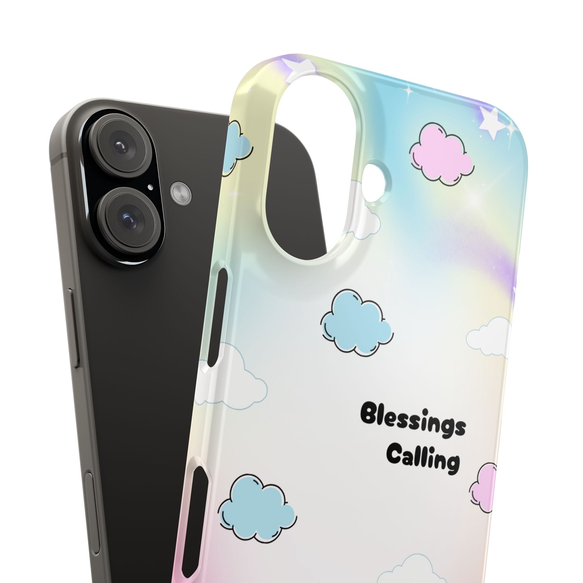 ‘Blessings Calling' Phone Case – Slim Lightweight Ombré Cover with Magical Pastel Clouds for Girly Girls & Faith-Filled Baddies - Cute Cloud Aesthetic, Phone Accessories, Gift for Friends, Pastel Theme Vibes, Cozy Magical Vibes