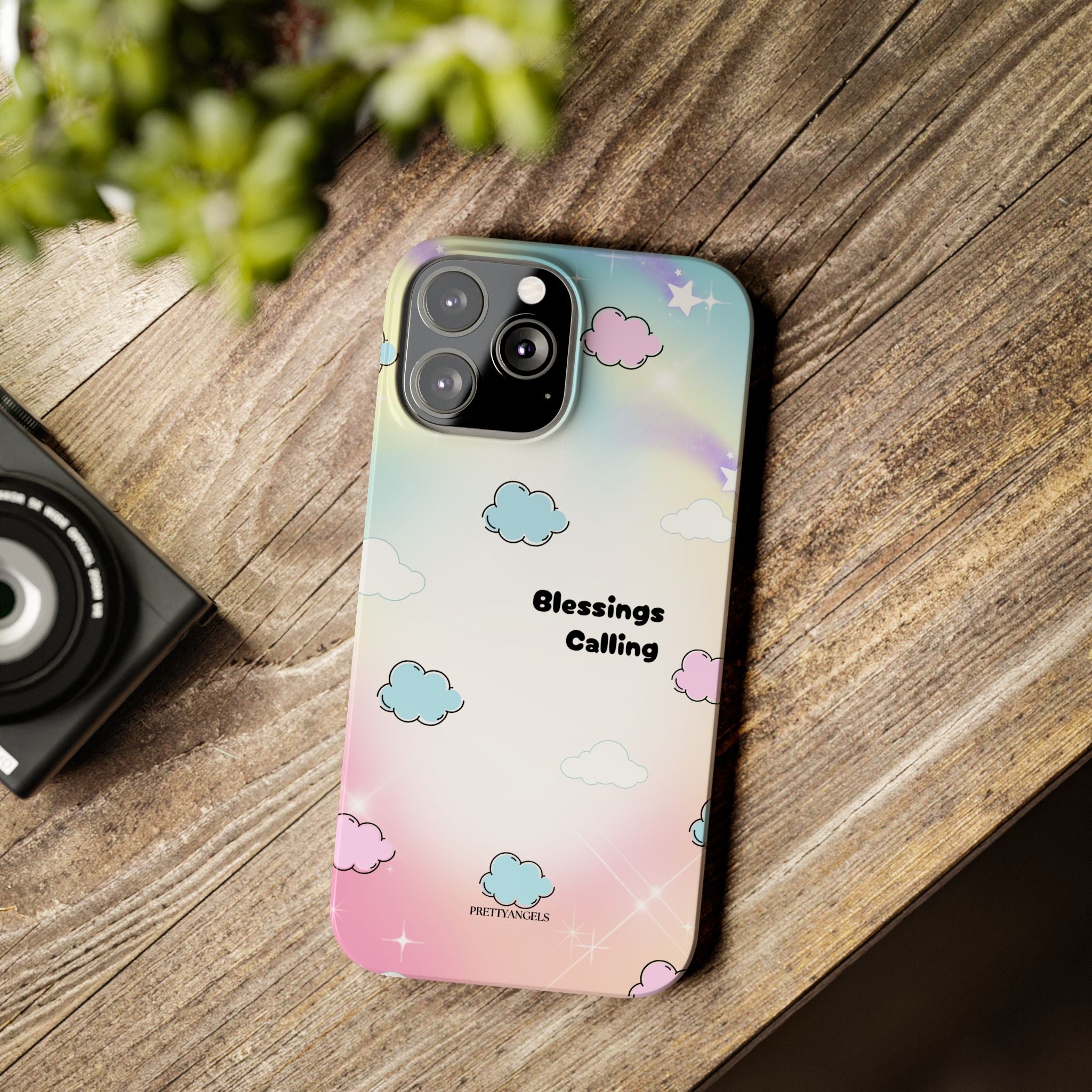 ‘Blessings Calling' Phone Case – Slim Lightweight Ombré Cover with Magical Pastel Clouds for Girly Girls & Faith-Filled Baddies - Cute Cloud Aesthetic, Phone Accessories, Gift for Friends, Pastel Theme Vibes, Cozy Magical Vibes