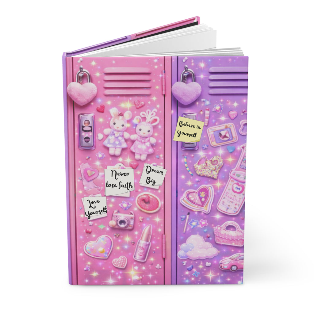 Kawaii Pastel Locker Hardcover Journal — Cute Girly Sticker Collage Notebook
