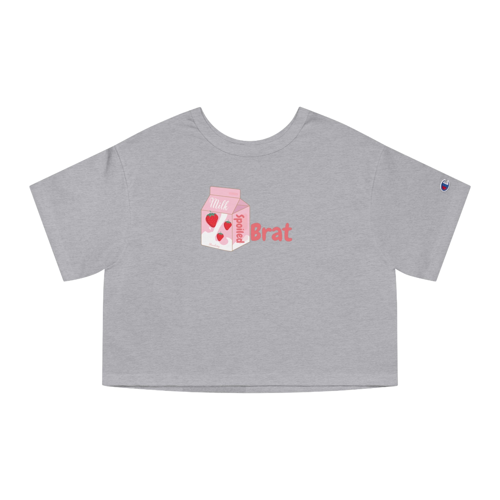“Spoiled Strawberry Milk” Champion® Loose Cropped Tee – Peachy Pink Brat Aesthetic for Rich Baddie Girls