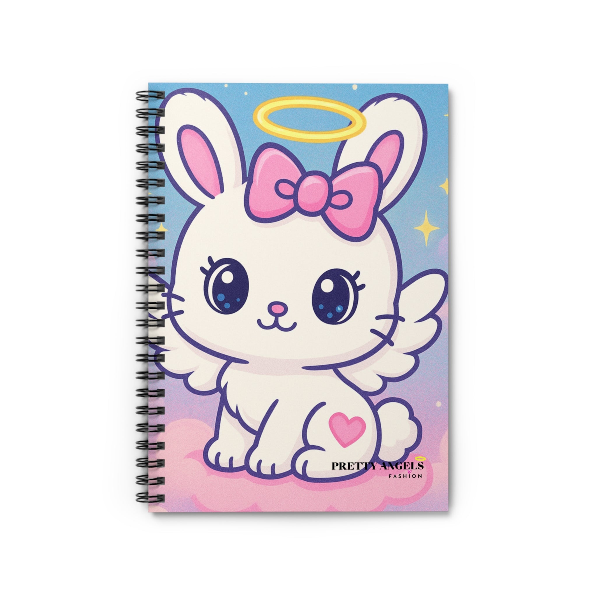 “Angel Bunny” Pink Spiral Notebook – 6x8 Cute Aesthetic Journal with Pocket & 118 Ruled Pages