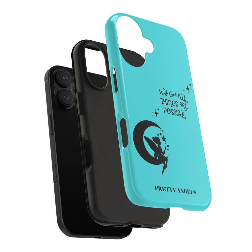 “With God All Things Are Possible” Teal Fairy Moon Tough Phone Case