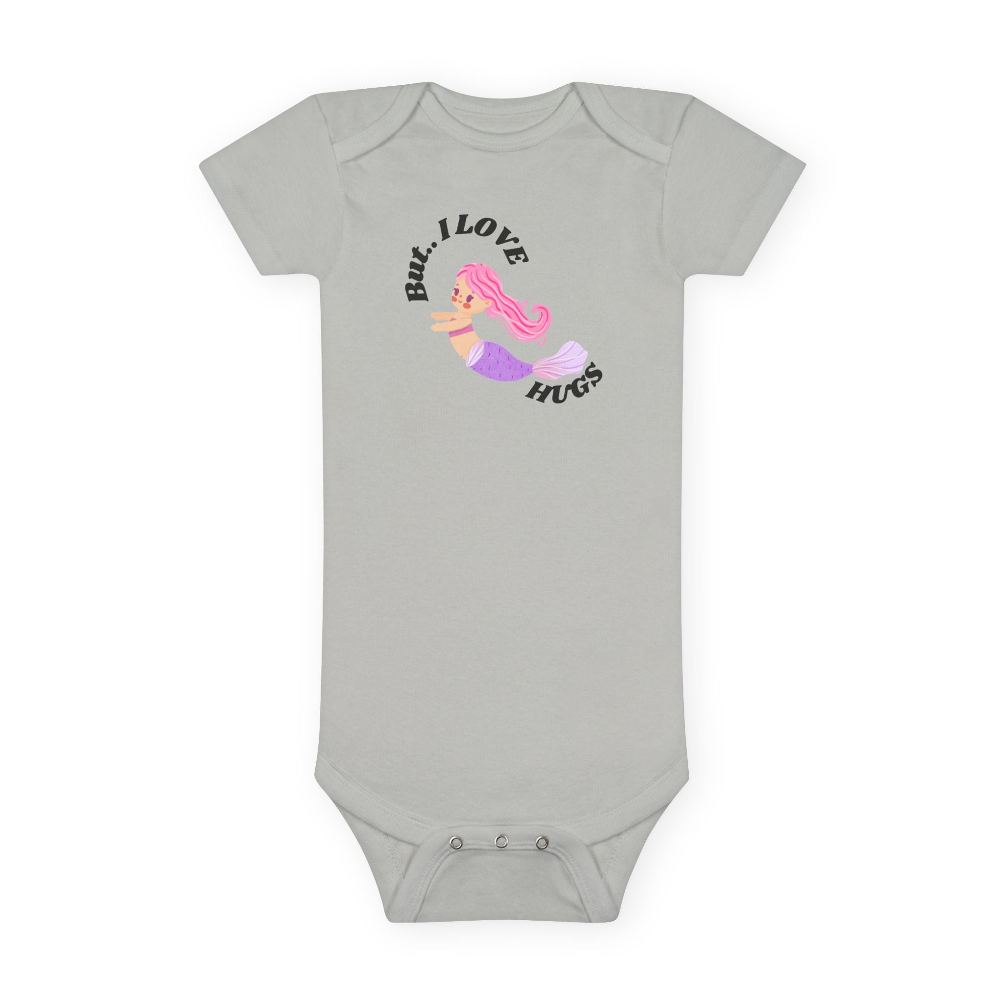 “Cute Baby Girl Mermaid Onesie – ‘But… I LOVE HUGS’ | Gerber® Organic Bodysuit – Perfect Baby Shower Gift for Girl Moms”