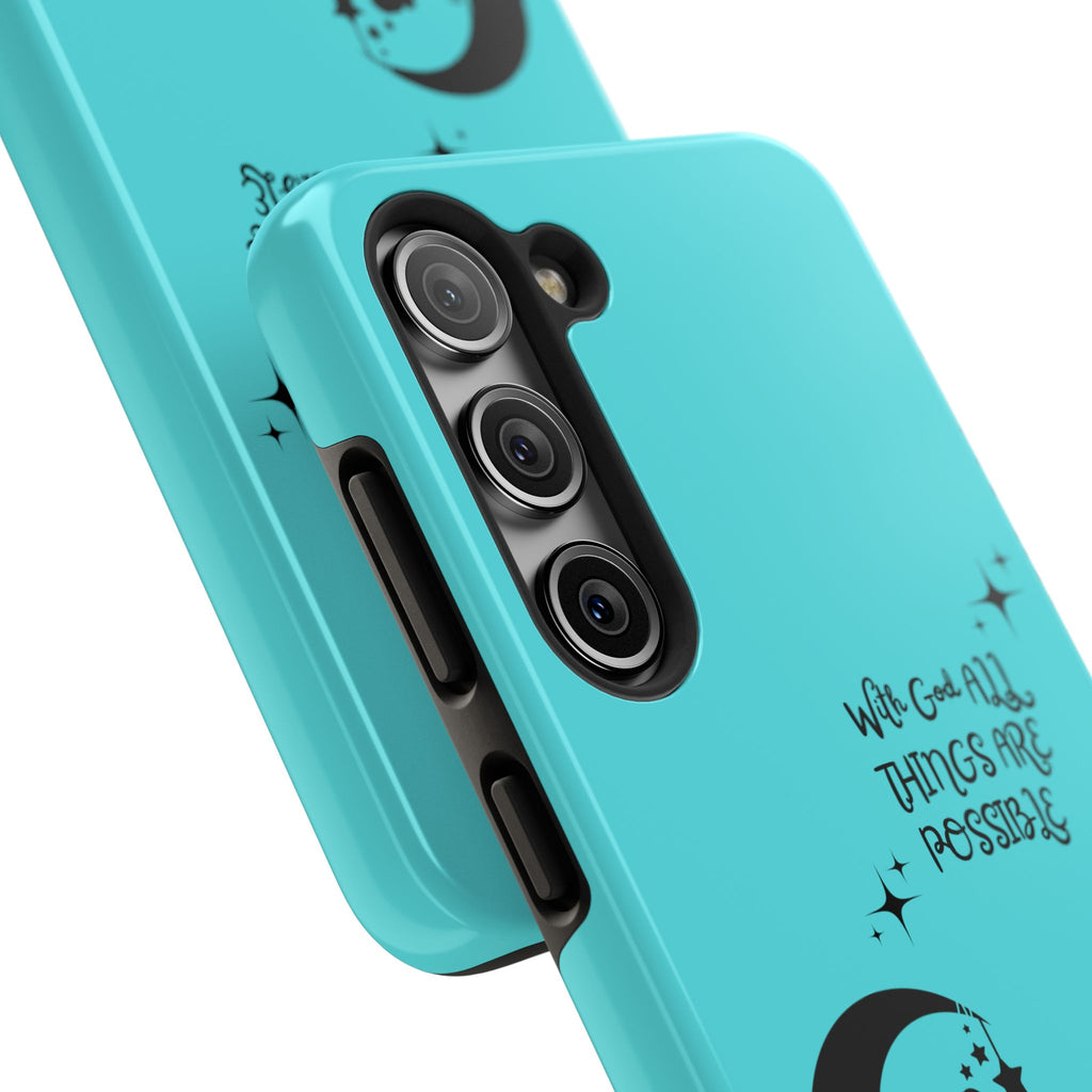 “With God All Things Are Possible” Teal Fairy Moon Tough Phone Case