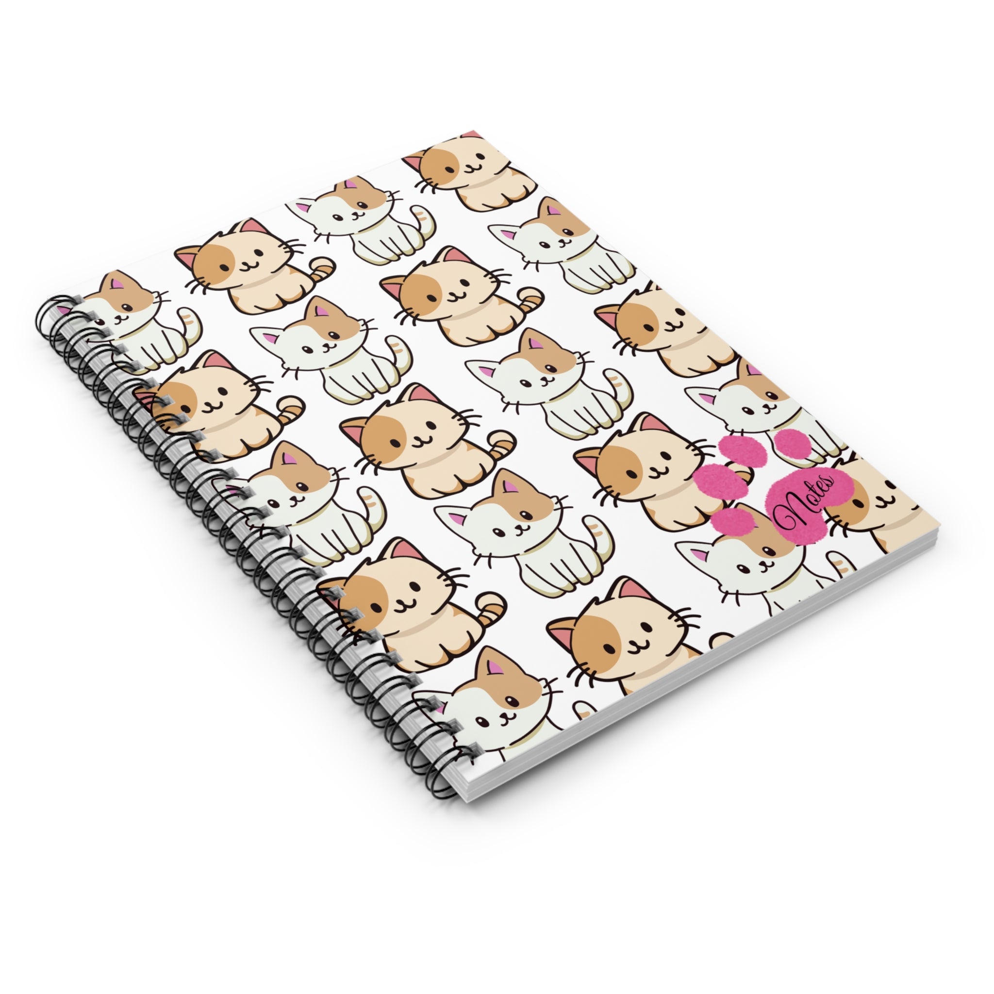 “Luxury Pink Cat Paw Spiral Notebook – Minimalist Chic Journal with Cute Kitty Patterns | Spoiled Rich Girl Stationery”