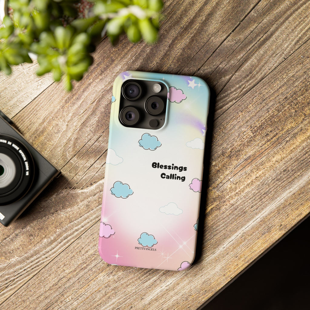 ‘Blessings Calling' Phone Case – Slim Lightweight Ombré Cover with Magical Pastel Clouds for Girly Girls & Faith-Filled Baddies - Cute Cloud Aesthetic, Phone Accessories, Gift for Friends, Pastel Theme Vibes, Cozy Magical Vibes