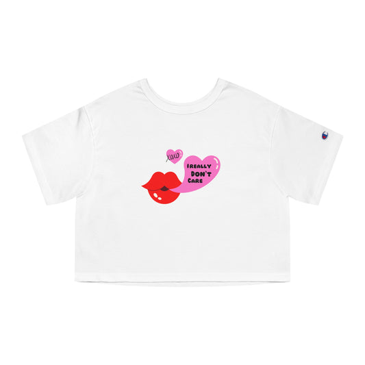 Xoxo don’t care Champion Cropped tee