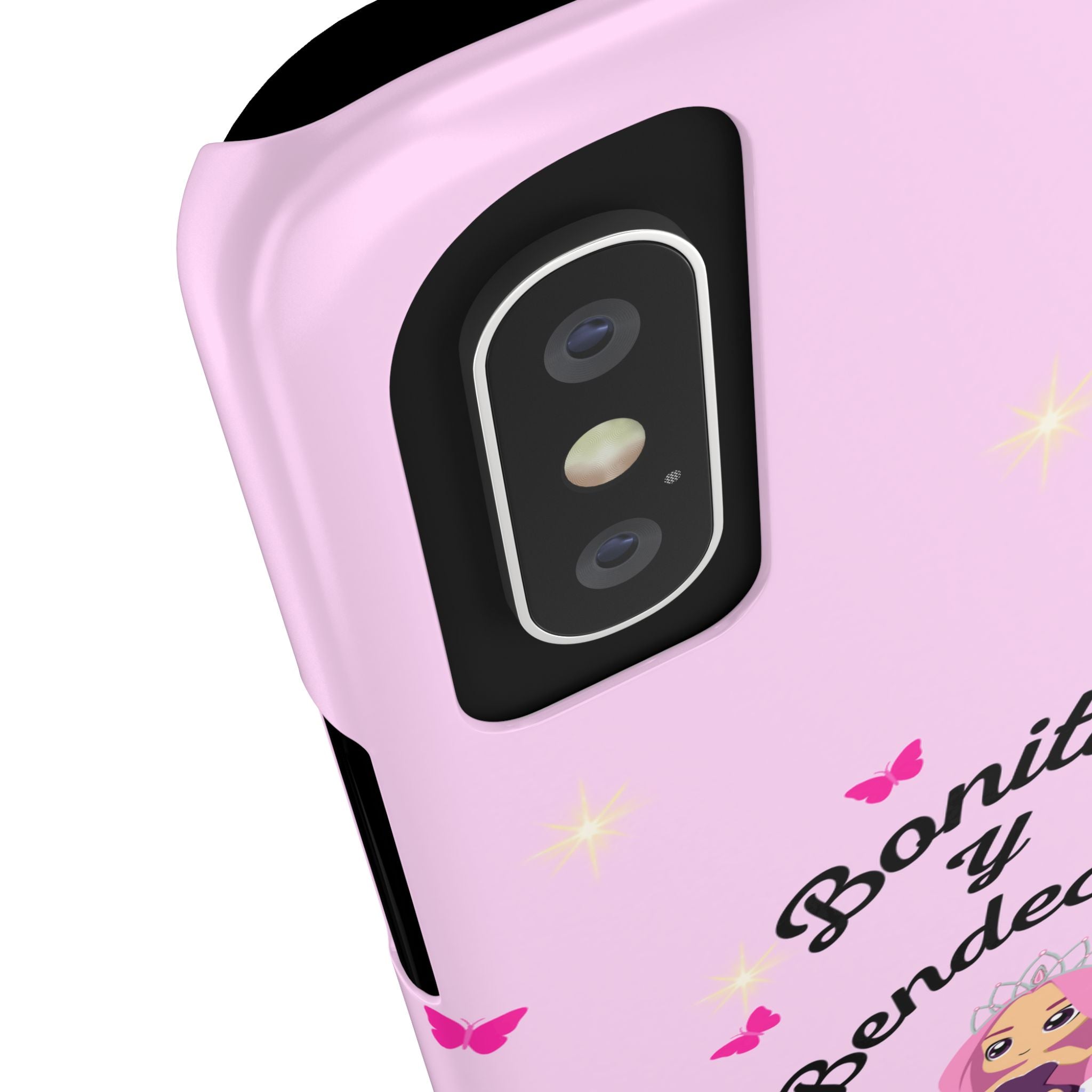 “Bonita y Bendecida Funda Rosa - Estuche Slim Protector con Muñeca Estilo Lisa Frank, Nubes y Mariposas Rosas”
