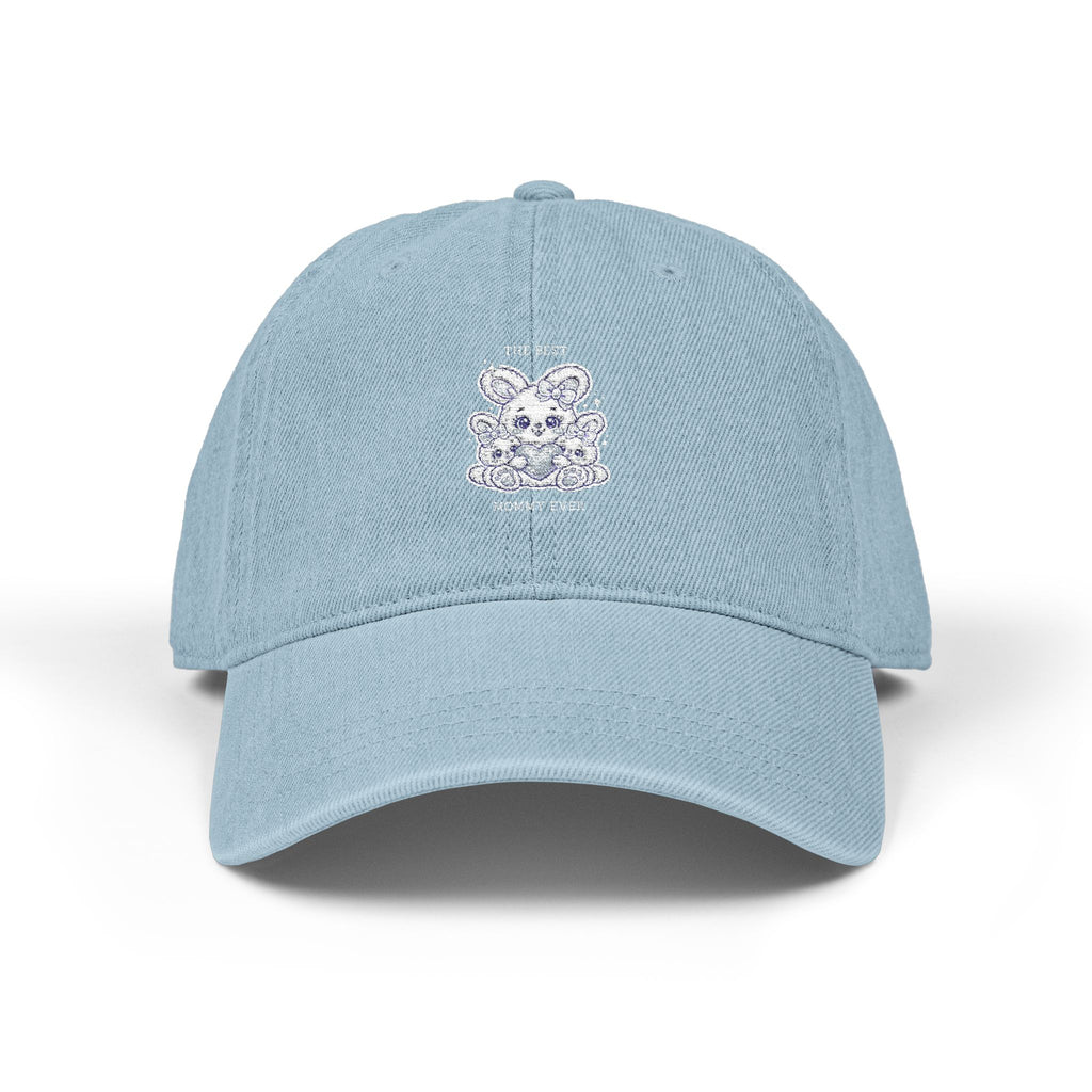 Embroidered Denim Hat — 'THE BEST MOMMY EVER' Cute Bunny Mom & Babies Design