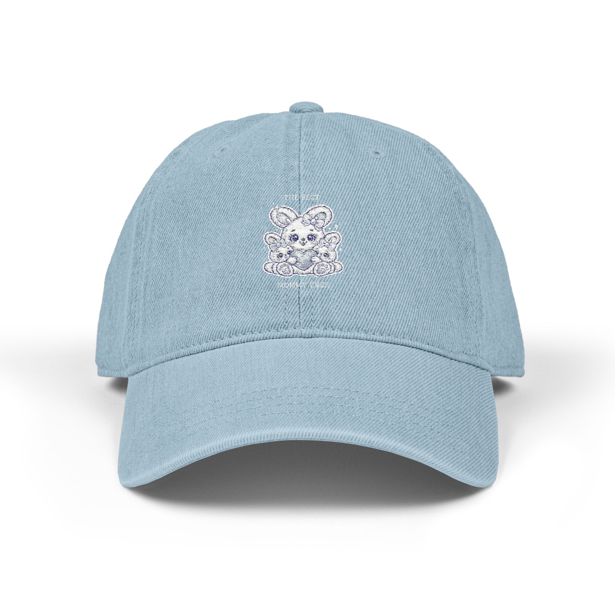Embroidered Denim Hat — 'THE BEST MOMMY EVER' Cute Bunny Mom & Babies Design