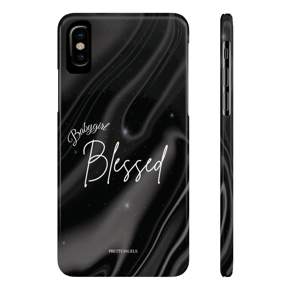 Blessed Babygirl Black Luxe Phone Case - Slim Lightweight & Protective for Rich Feminine Aesthetic Girls
