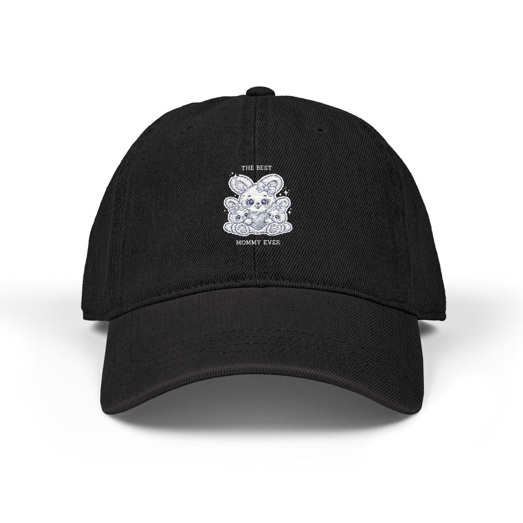 Embroidered Denim Hat — 'THE BEST MOMMY EVER' Cute Bunny Mom & Babies Design