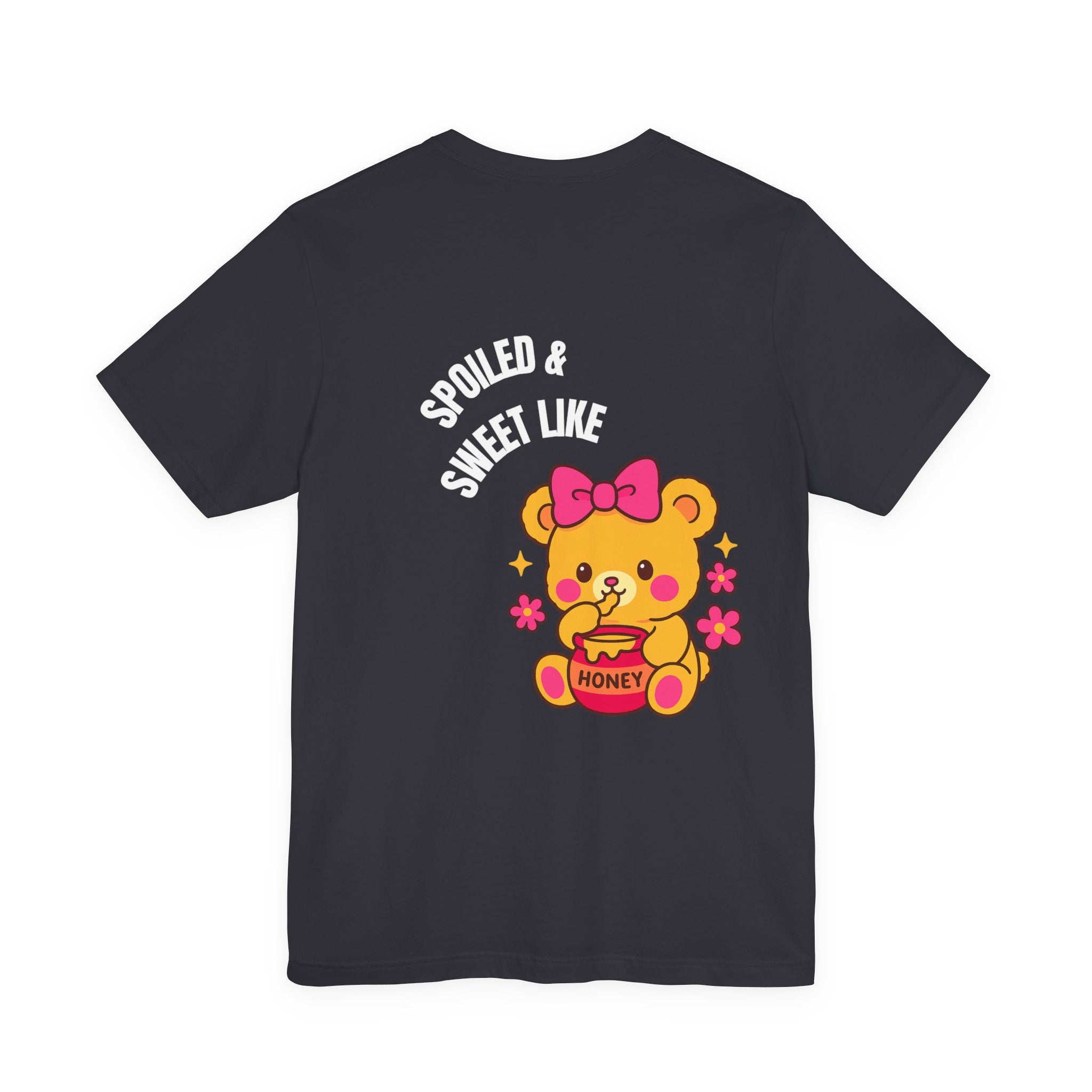 Spoiled & Sweet Tee (Back) - Black Baddie Oversized Shirt with Teddy Bear & Honey Graphic | Cute Lazy Day T-Shirt for Pretty Girls | Off-Duty Doll Tee