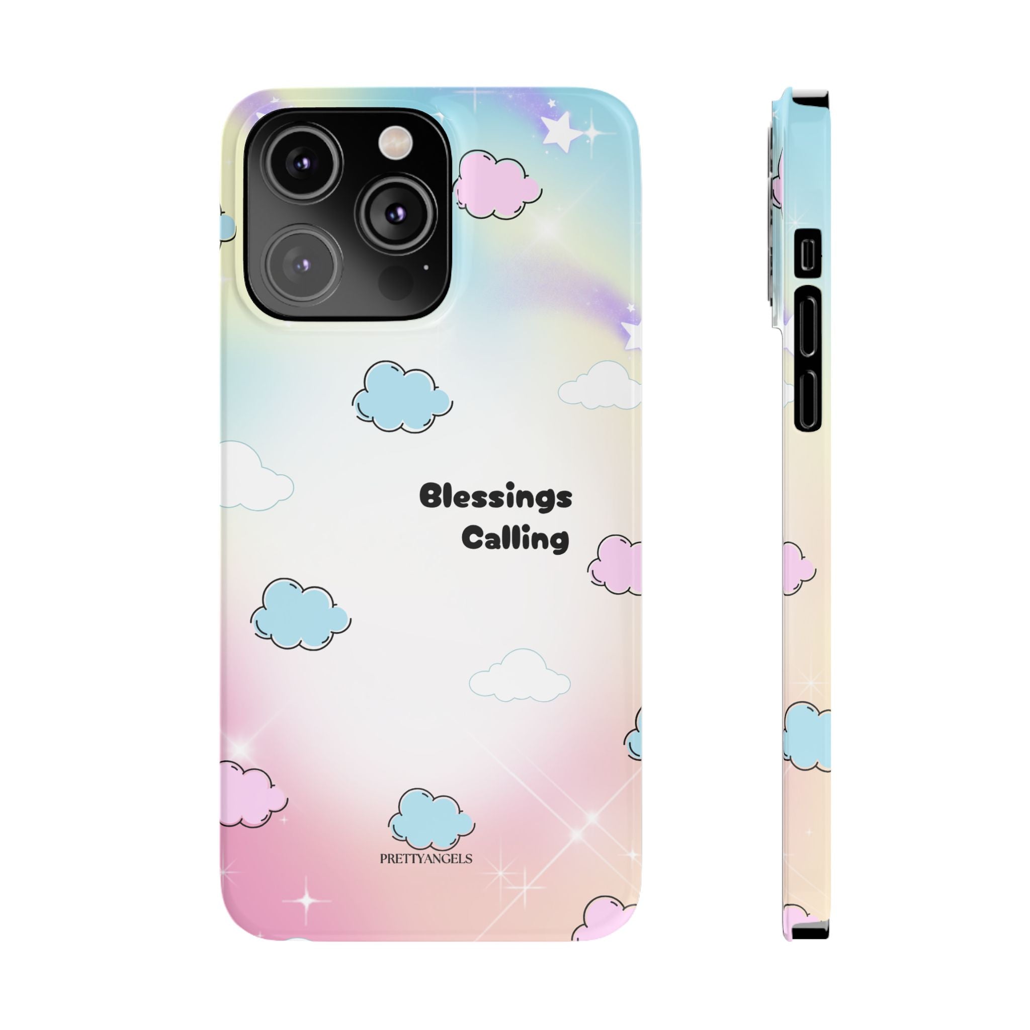 ‘Blessings Calling' Phone Case – Slim Lightweight Ombré Cover with Magical Pastel Clouds for Girly Girls & Faith-Filled Baddies - Cute Cloud Aesthetic, Phone Accessories, Gift for Friends, Pastel Theme Vibes, Cozy Magical Vibes