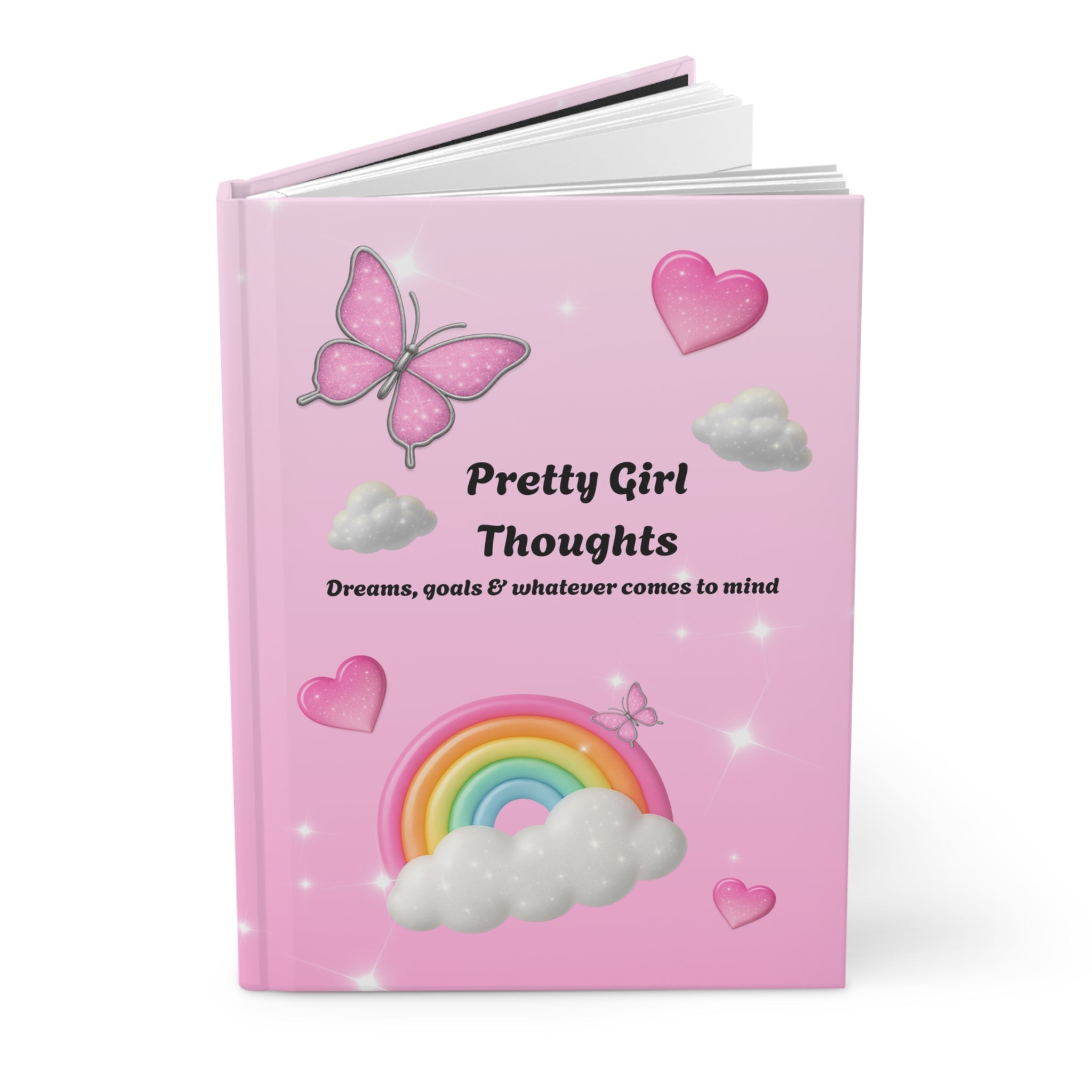 Pretty Girl Thoughts Hardcover Journal — Dreams, Goals & Whatever Comes to Mind (Pastel Rainbow Hearts)