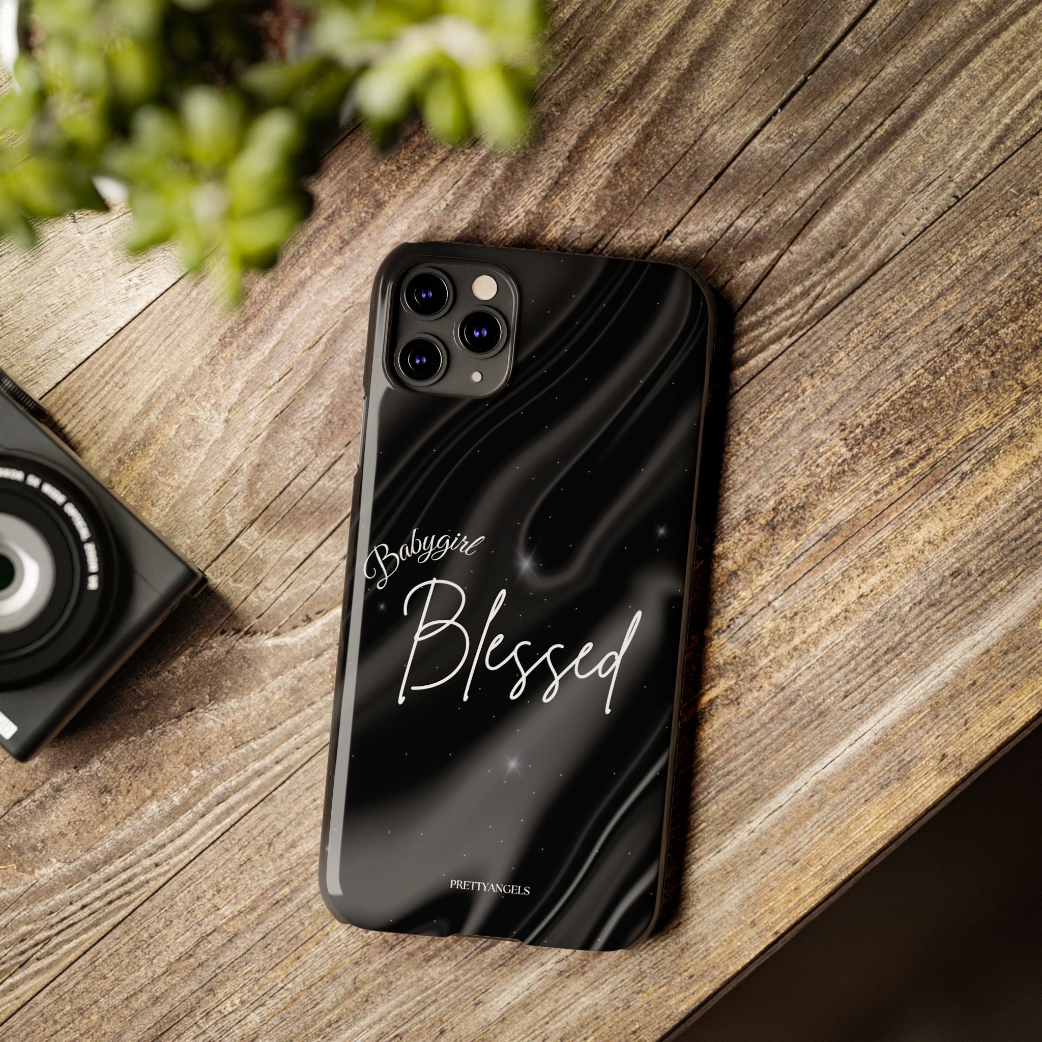 Blessed Babygirl Black Luxe Phone Case - Slim Lightweight & Protective for Rich Feminine Aesthetic Girls