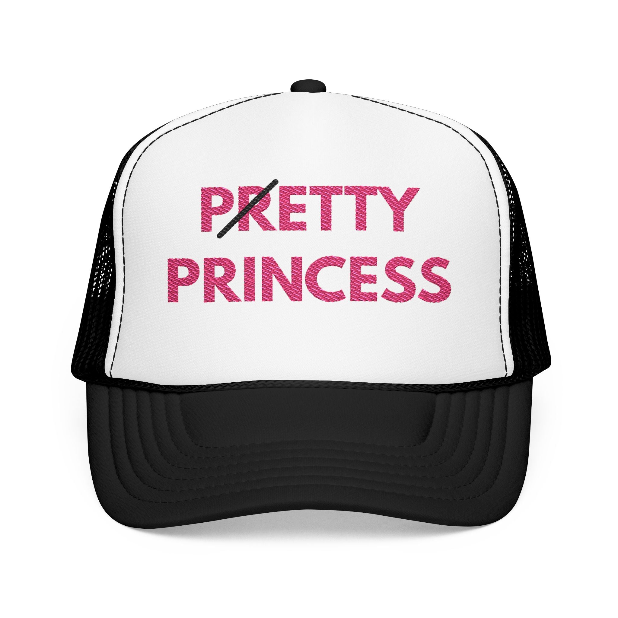 Pretty Princess Embroidered Trucker Hat - Aesthetic Pink Foam Hat for Baddie Girls
