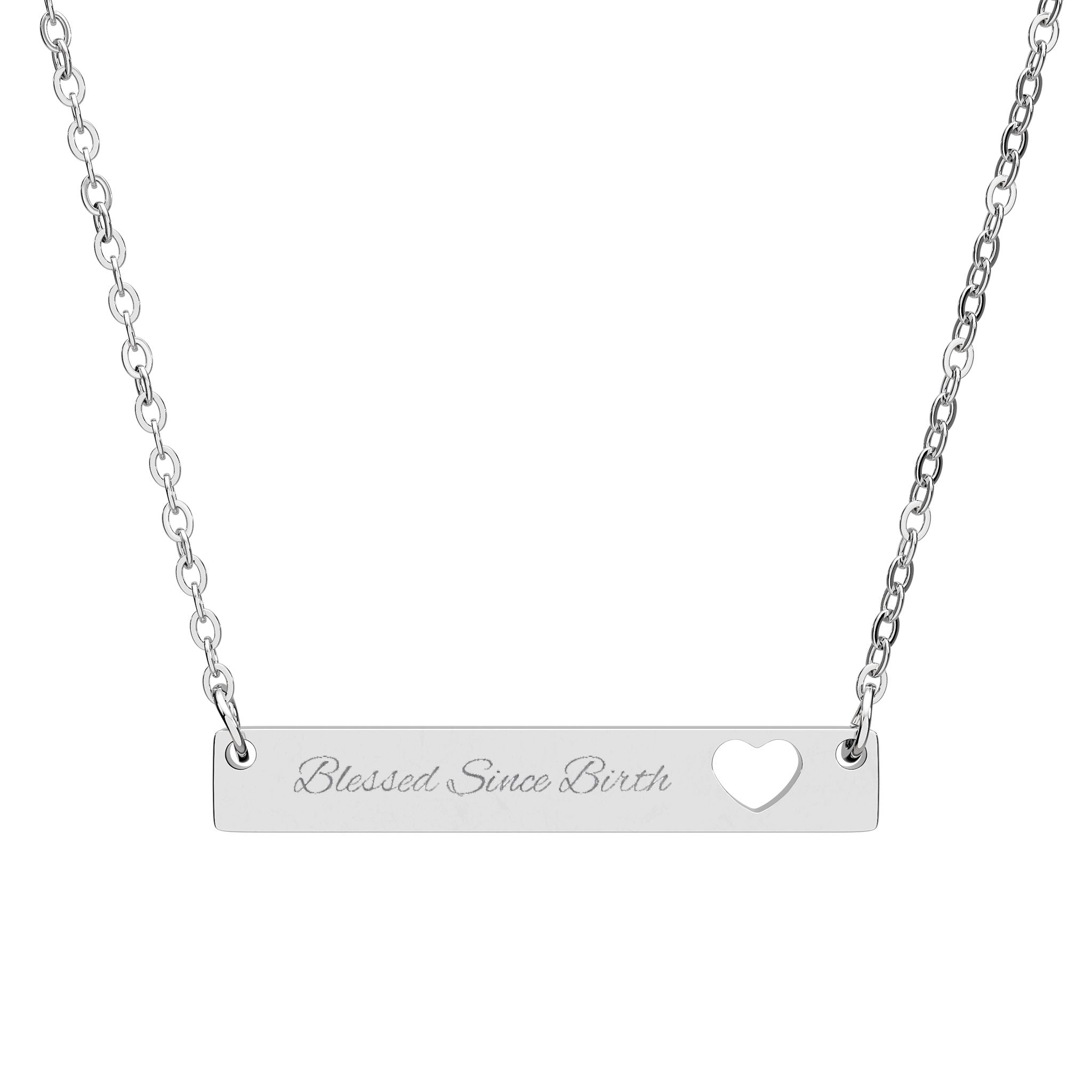 Blessed Since Birth™ Engraved Bar Necklace – Minimalist Cutout Heart Collarbone Pendant in 316L Stainless Steel (Slim Aesthetic Bar Necklace for Pretty Girls)