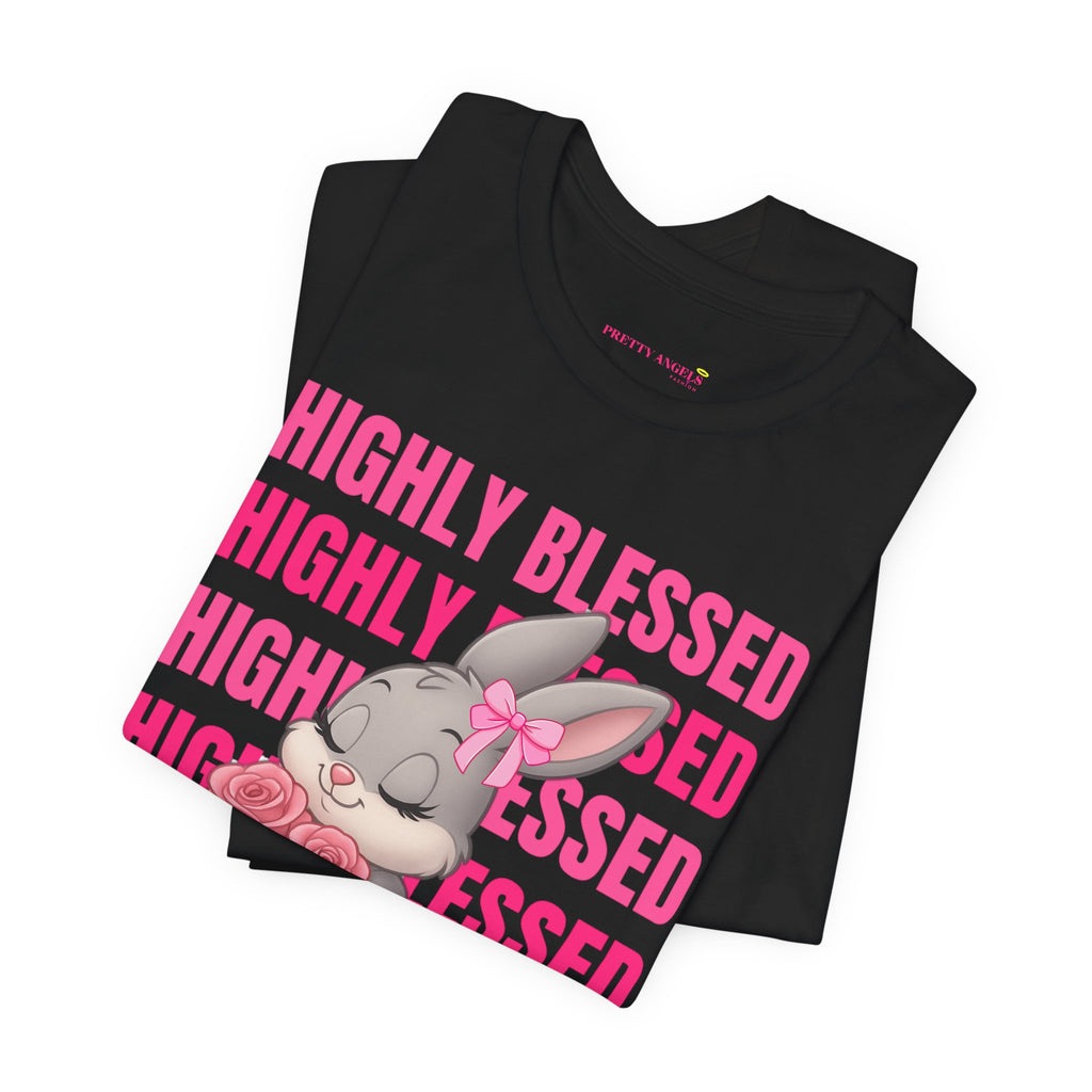 Highly Blessed Bunny T-Shirt – Cute Aesthetic Bunny Tee for Girls | Pink Roses Retro Graphic Shirt | Blessed Girly Tee | Soft Cotton DTF Print