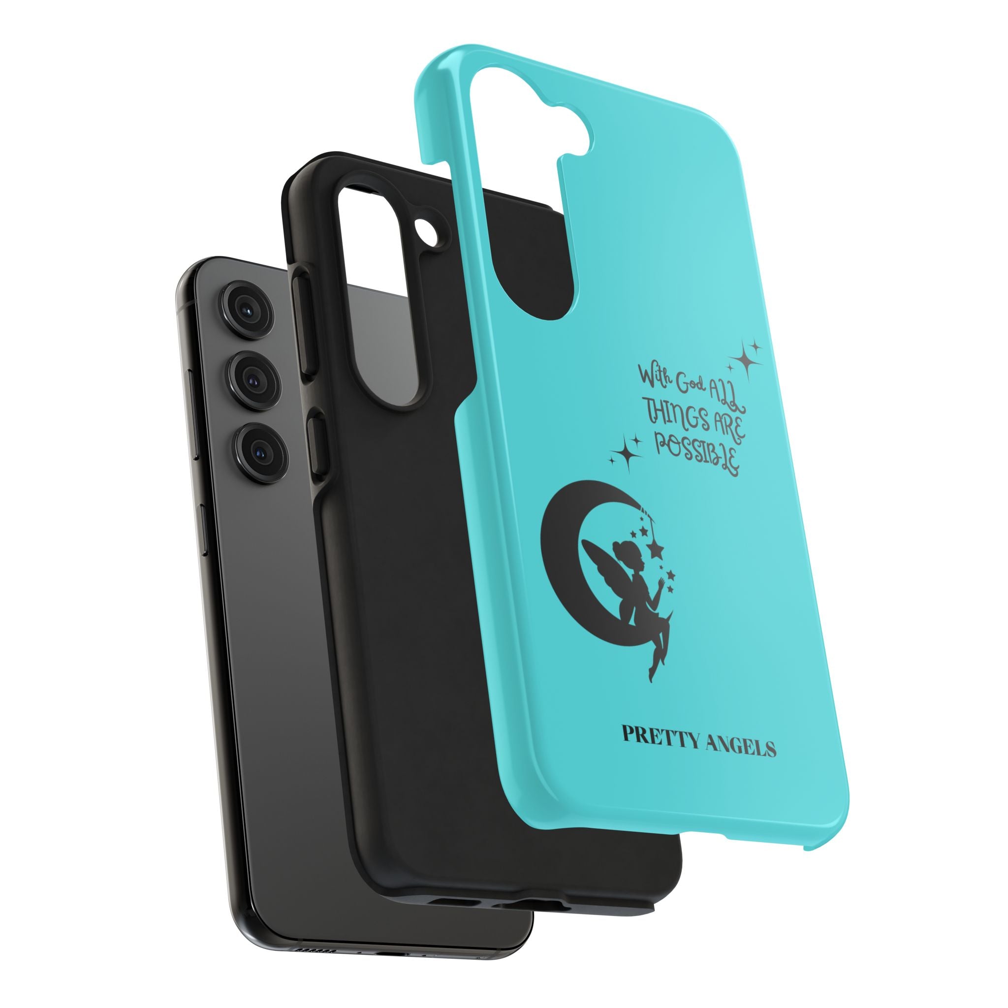 “With God All Things Are Possible” Teal Fairy Moon Tough Phone Case