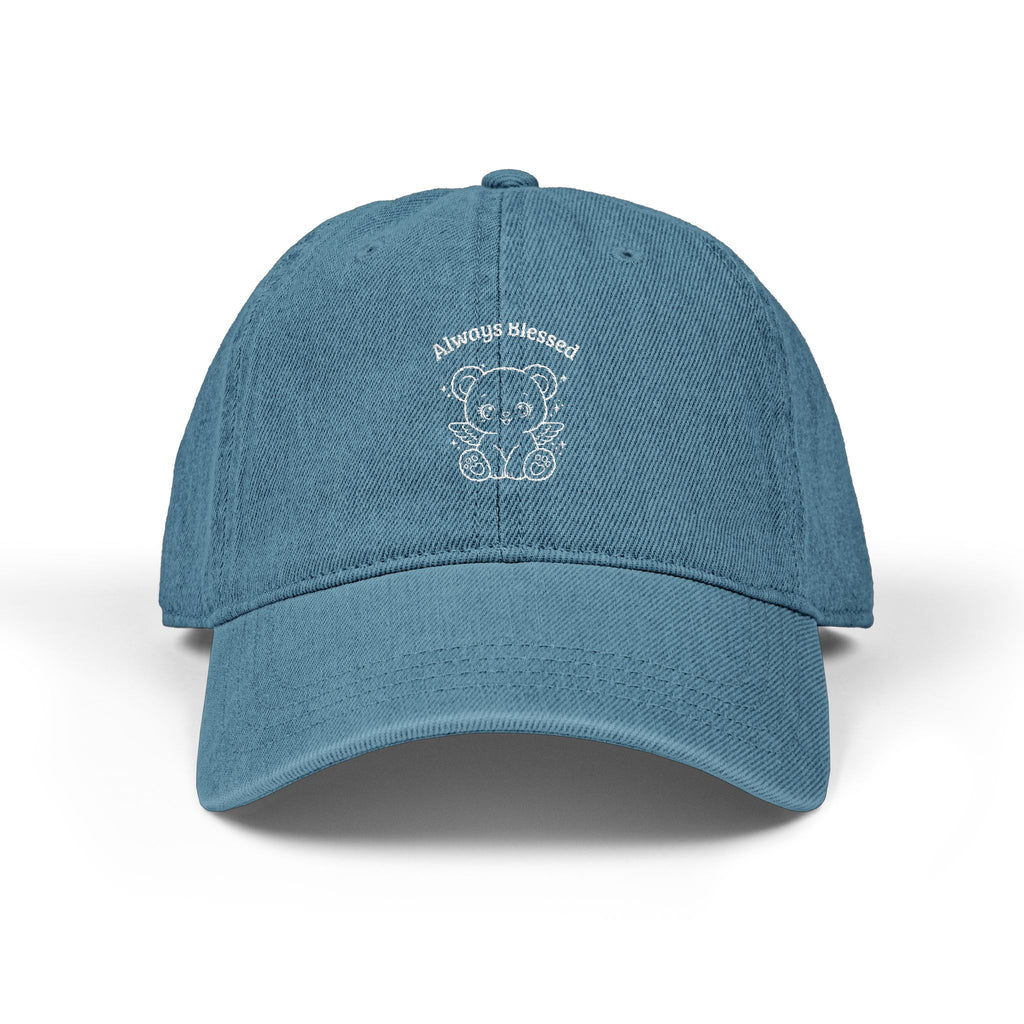 Always Blessed Angel Bear Denim Hat — Embroidered Teddy Bear Cap