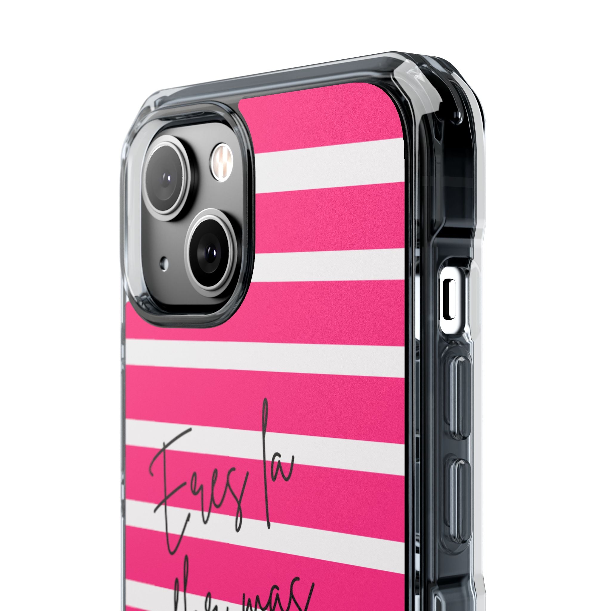 Hot Pink Stripped “Eres La Flor Mas Bonita” MagSafe Clear Phone Case - Barbie Baddie Aesthetic Impact Protection Cover