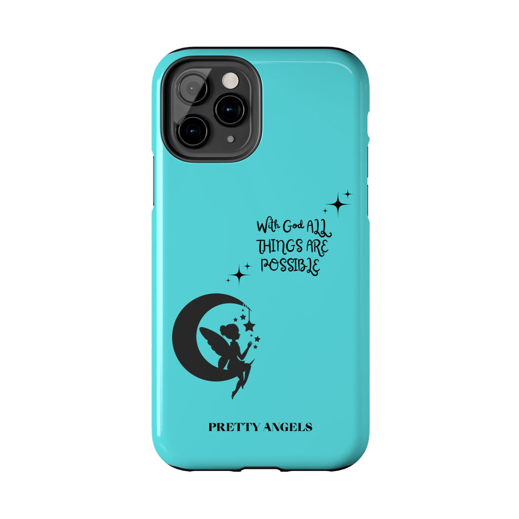 “With God All Things Are Possible” Teal Fairy Moon Tough Phone Case